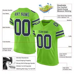 Neon Green Navy-White Classic Style Mesh Football Jersey 2