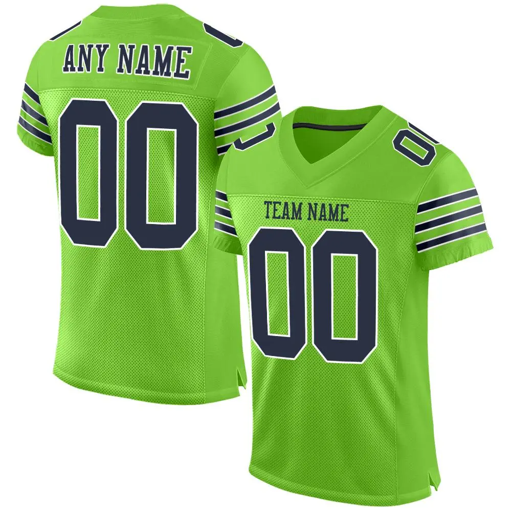 Neon Green Navy-White Classic Style Mesh Football Jersey