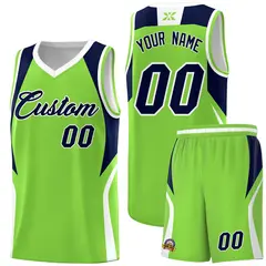 Neon Green Navy White Color Block Basketball Jersey 1