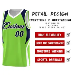 Neon Green Navy White Color Block Basketball Jersey 2