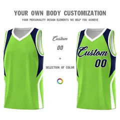 Neon Green Navy White Color Block Basketball Jersey 3