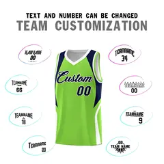 Neon Green Navy White Color Block Basketball Jersey 4