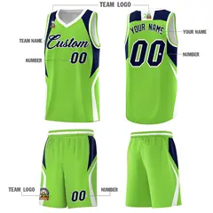Neon Green Navy White Color Block Basketball Jersey 5
