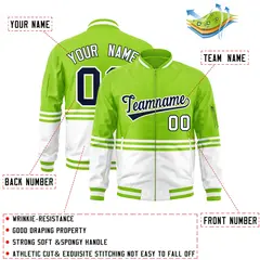Neon Green Navy-White Color Block Varsity Full-Zip Letterman Bomber Jacket 2