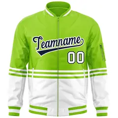 Neon Green Navy-White Color Block Varsity Full-Zip Letterman Bomber Jacket 3