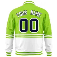 Neon Green Navy-White Color Block Varsity Full-Zip Letterman Bomber Jacket 4