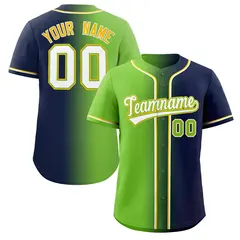 Neon Green Navy-White Gradient Baseball Jersey