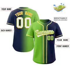 Neon Green Navy-White Gradient Baseball Jersey 2