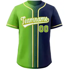 Neon Green Navy-White Gradient Baseball Jersey 3