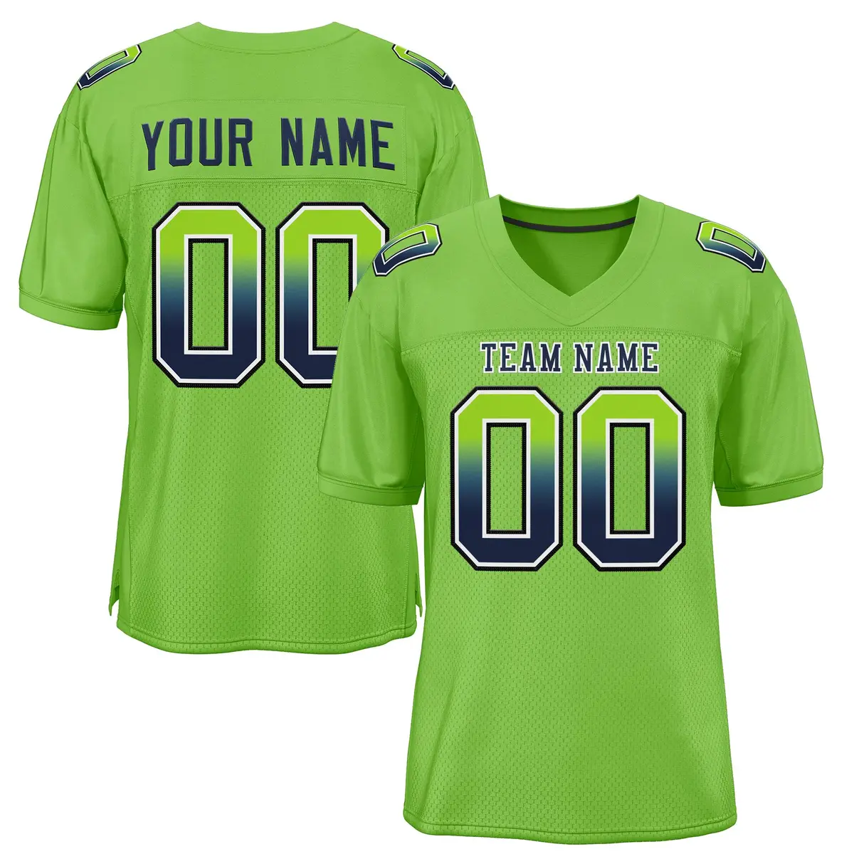 Neon Green Navy-White Gradient Football Jersey