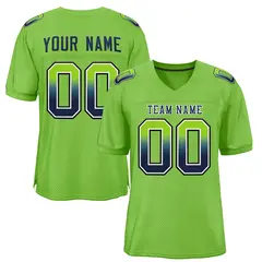 Neon Green Navy-White Gradient Football Jersey