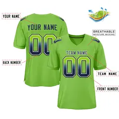 Neon Green Navy-White Gradient Football Jersey 2