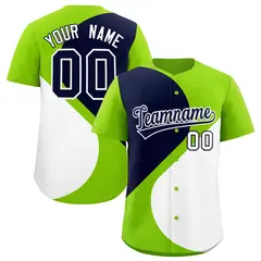 Neon Green Navy White Half Heart Color Block Baseball Jersey 1