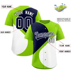 Neon Green Navy White Half Heart Color Block Baseball Jersey 2