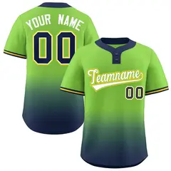 Neon Green Navy White-Neon Green Gradient Two-Button Softball Jersey
