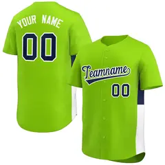 Neon Green Navy-White Side Two-Tone Baseball Jersey