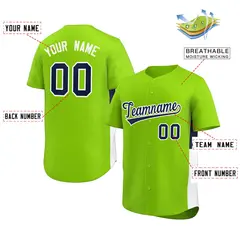 Neon Green Navy-White Side Two-Tone Baseball Jersey 2