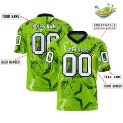Neon Green Navy-White Star Graffiti Football Jersey 2