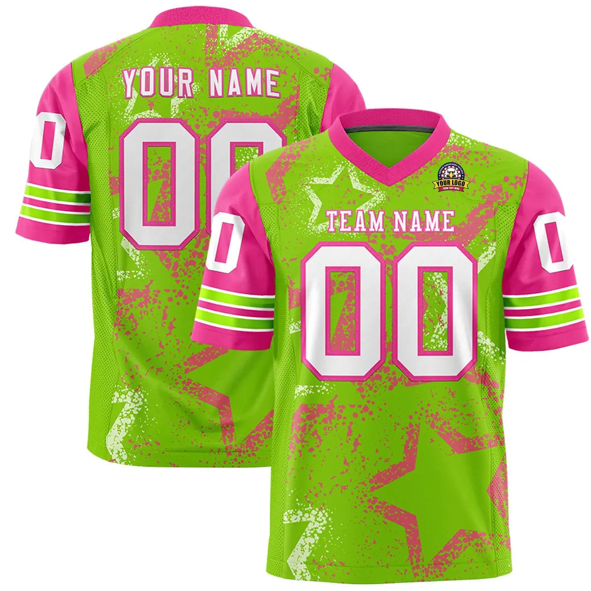 Neon Green Navy White Star Pattern Authentic Football Jersey