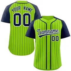 Neon Green Navy-White Stripe Raglan Sleeves Baseball Jersey