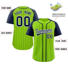 Neon Green Navy-White Stripe Raglan Sleeves Baseball Jersey 2