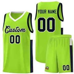 Neon Green Navy White Two-Tone Side Basketball Jersey 1