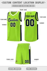 Neon Green Navy White Two-Tone Side Basketball Jersey 2