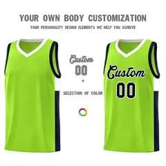 Neon Green Navy White Two-Tone Side Basketball Jersey 3