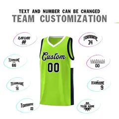 Neon Green Navy White Two-Tone Side Basketball Jersey 4