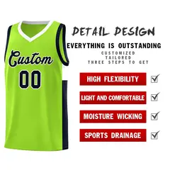 Neon Green Navy White Two-Tone Side Basketball Jersey 5