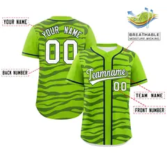 Neon Green Navy Zebra Stripes Graffiti Baseball Jersey 2