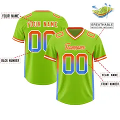 Neon Green Orange and Powder Blue Gradient Sides Football Jersey 2
