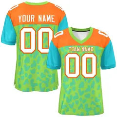 Neon Green Orange-Aqua Raglan Sleeves Camo Football Jersey