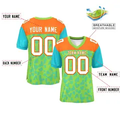 Neon Green Orange-Aqua Raglan Sleeves Camo Football Jersey 2