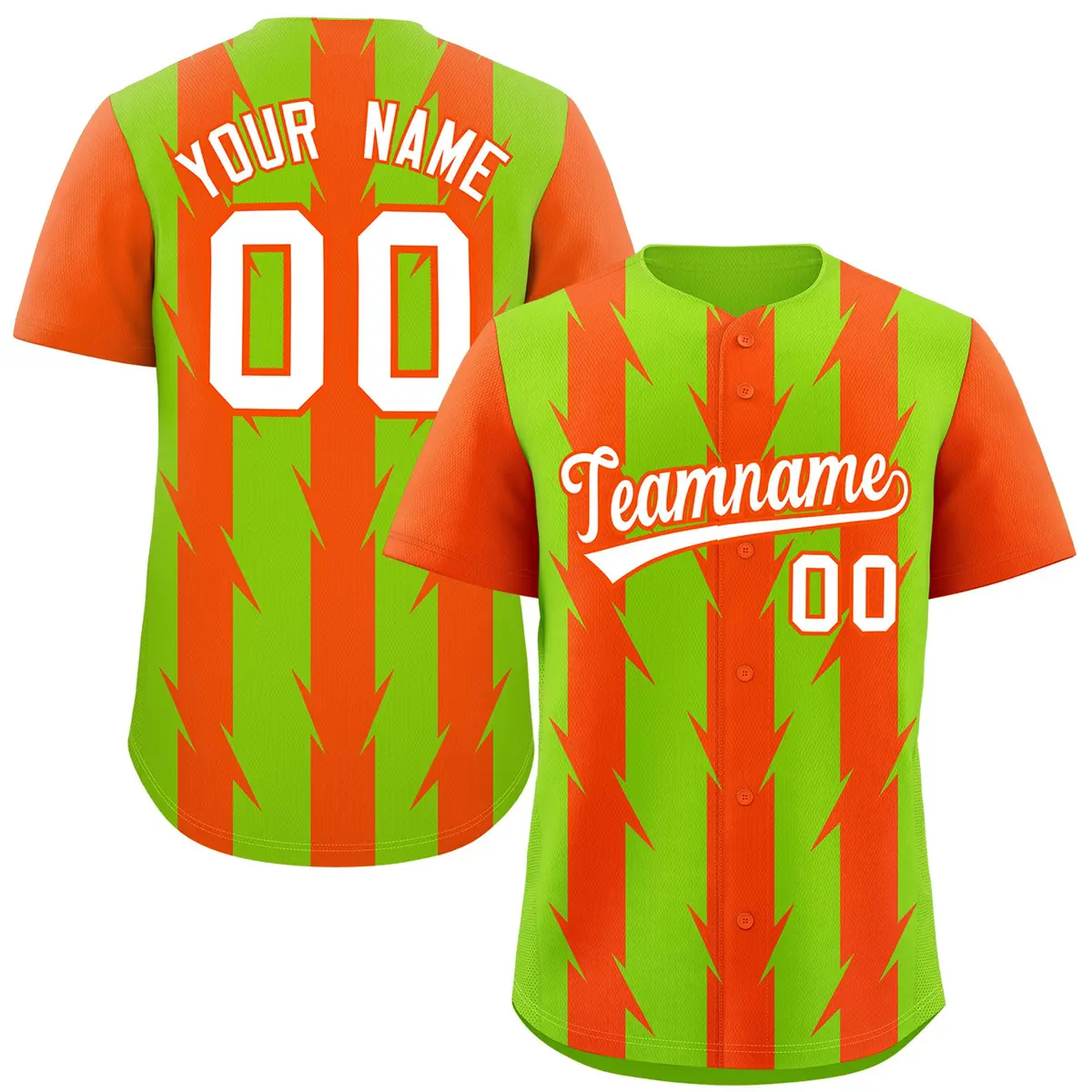 Neon Green Orange Blade Pattern Raglan Baseball Jersey