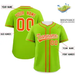 Neon Green Orange Classic Authentic Baseball Jersey 2
