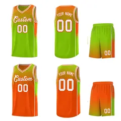 Neon Green Orange Dot Pattern Reversible Side Gradient Basketball Jersey Kits 2