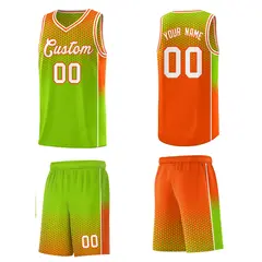 Neon Green Orange Dot Pattern Reversible Side Gradient Basketball Jersey Kits 5