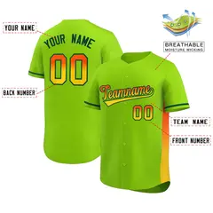 Neon Green Orange-Gold Gradient Side Baseball Jersey 2