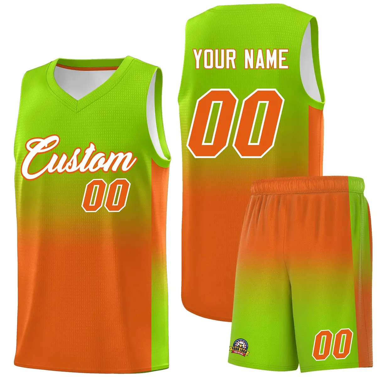 Neon Green Orange Gradient Basketball Jersey Sports Uniform