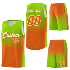 Neon Green Orange Gradient Basketball Jersey Sports Uniform 7