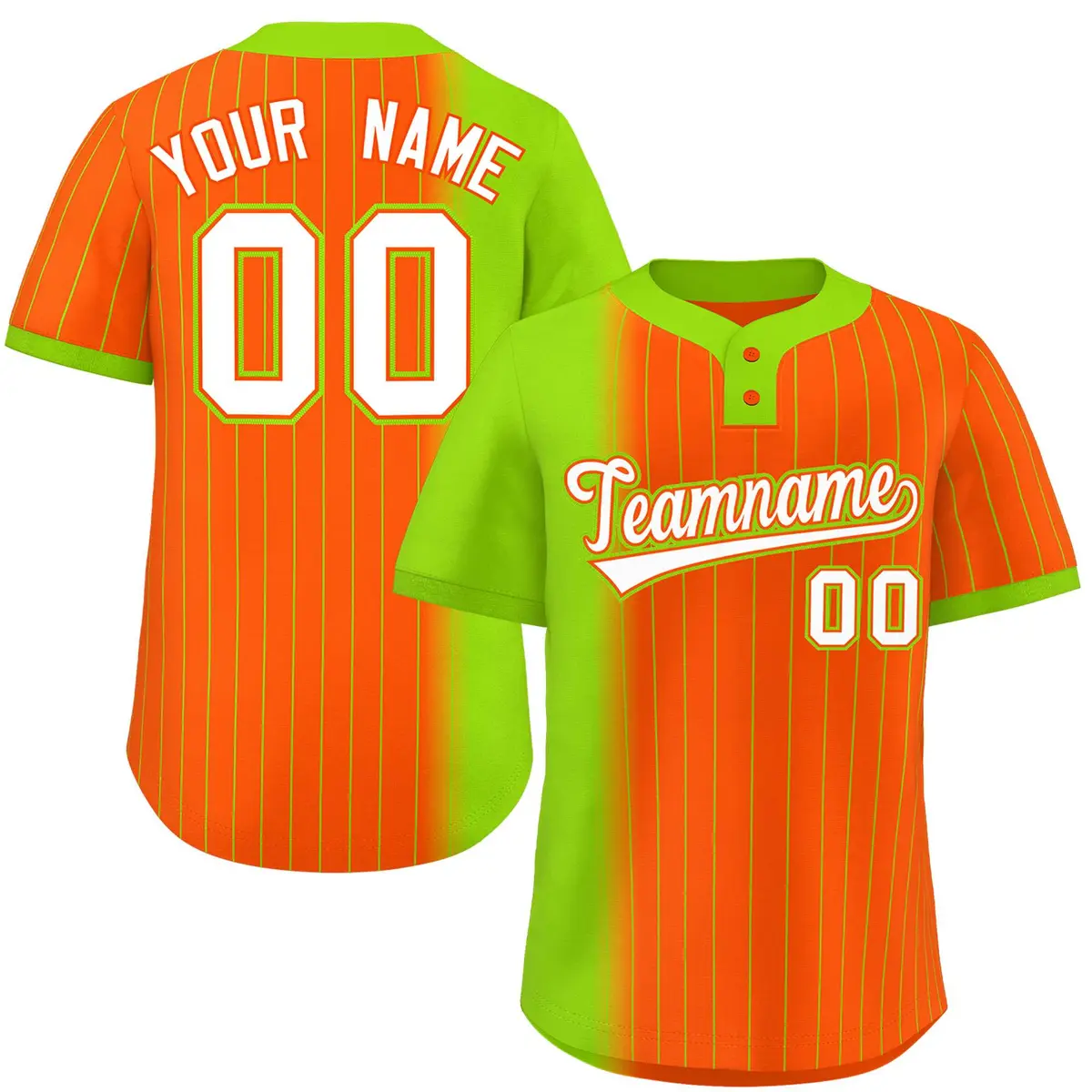 Neon Green Orange Gradient Stripe Two-Button Softball Jersey