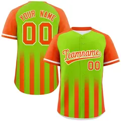 Neon Green Orange Gradient Thick Stripe Raglan Baseball Jersey 1