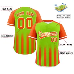 Neon Green Orange Gradient Thick Stripe Raglan Baseball Jersey 2