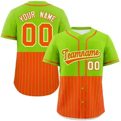 Neon Green Orange Half Stripe Authentic Baseball Jersey 1