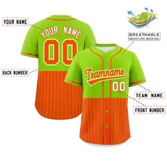 Neon Green Orange Half Stripe Authentic Baseball Jersey 2
