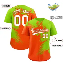 Neon Green Orange Ink Pattern Authentic Baseball Jersey 2