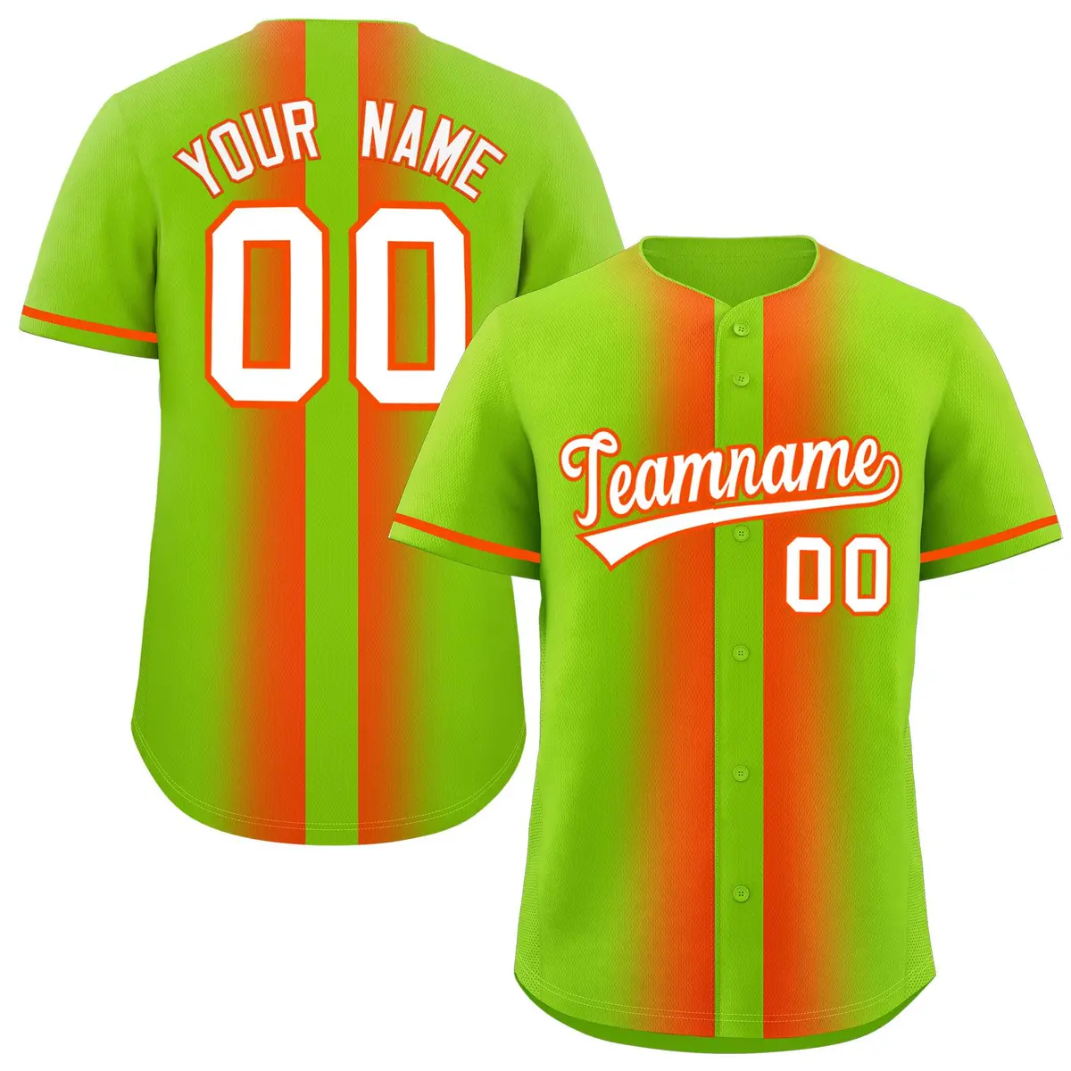 Neon Green Orange Lapel Gradient Fashion Baseball Jersey