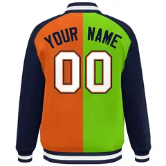 Neon Green Orange Navy-White Color Block Varsity Baseball Jacket 4