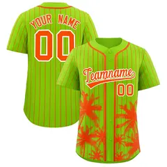 Neon Green Orange Pinstripe Coconut Tree Baseball Jersey 1